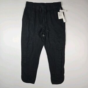 Caslon 100% Linen Black Pull On Pants Nordstrom $59 Cropped Drawstring